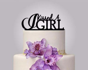 Rustic Wood cake topper "I kissed a GIRL"